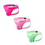 JOCKMAIL 3PCS/Pack Mens Thongs Underwear, Stylish Athletic Supporter for Low Rise Jockstrap, Breathable Briefs Mens Underwear (M,Red+pink+green)