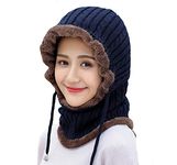 Alexvyan Beanie Warm Cap and Scarf Soft Snow and Air Proof Fleece Knitted Cap (Inside Fur) Woolen Beanie Winter Cap Combined Scarf for Girl Women Ladies (Blue)