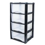 Neat. 4 Plastic Storage Drawers, Space-Saving Draws for Office & Home, Plastic Drawers Storage Unit - Durable Plastic Storage Draws - Storage Drawers Unit - H80cm x L39cm x W39cm - Black/Clear