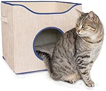 Cat Cube Pet Bed Indoor House for Cats Small Dogs Flatpack Easy to Assemble has a Dark Blue Trim 2 Soft Toys Included a Mouse and Ball from Paton Pets Australia