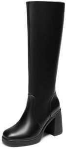 DREAM PAIRS Women's Knee High Boots Square Toe Chunky Block Heel Side Zipper Platform Gogo Boots,Size 9,Black,SDKB2426W