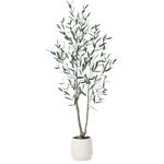 OAKRED Artificial Olive Tree 5ft with White Planter,Fake Olive Tree with Lifelike Fruits for Indoor,Silk Tall Plant Faux Olive Tree Potted Fake Moss for Home Decor Office Living Room