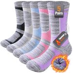 Niorasen Thermal Walking Socks Women 5 Pairs, Cushioned Anti Blister Hiking Socks, Cotton Winter Work Socks, Thick Ladies Boot Socks, Warm Calf Crew Athletic Sports Socks, Multicolor 6-8