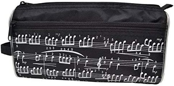 Pencil Bag Music Notes Pen Case Waterproof Oxford Cloth Portable Stationery Pouch Bag with Free Crystal Capacitive Ballpoint Gift (Black)