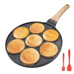 Bobikuke Smiley Face Pancake Pan, Pancake Frying Pan Non Stick, 7 Holes Mini Pancake Maker for Kids, Crepe Pan 26cm - Black