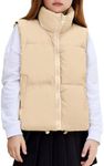 Arshiner Girls Winter Zipper Puffer Vest Lightweight Sleeveless Outwear Puffy Vests Khaki Size 8