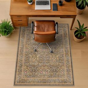 Vintage Gold Brown Office Chair Mat for Hard Wood & Tile Floors, 48x60 Non-Slip Ultra Soft Low Pile Under Desk Rug, Floor Protector for Heavy Duty Office Chair, Machine Washable, Taupe