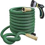 TheFitLife Flexible and Expandable Garden Hose - Latex Water Hose with Retractable Fabric, Solid Brass Fittings and Nozzle, Kink Free, Lightweight, Collapsible Expending Hose (75 FT, Black-Green)