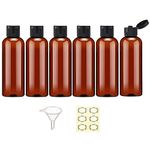 Apstaqeoo 6PCS 100ML Plastic Travel Bottles with Flip Cap Empty Squeeze Bottle Brown Refillable Travel Container with 1 Funnel & 6 Labels TSA Approved for Liquids Lotion Shampoo Toiletries Cosmetic