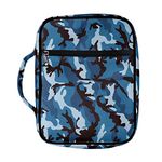 Coldinair Blue Camo Print Bible Cover for Men Women Teens,Camouflage Carrying Book Case Church Bag Bible Protective with Handle and Zippered Pocket