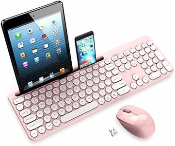 LeadsaiL Wireless Keyboard and Mouse Combo, Full-Sized Ergonomic Computer Keyboard with Phone Tablet Holder, 2.4GHz Silent Cordless Keyboard Mouse Set for Windows Laptop, PC, Desktop - Pink