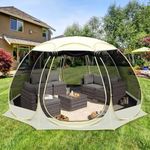 Eapele 12x12FT Pop Up Screen Room Sun Shade Shelter - Canopy Instant Screen House - 8 Sides Netting and 360-Degree Ventilation Screen Tent with Removable Floor Fits 8-10 People