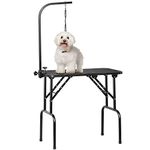 Yaheetech Professional 32" Foldable Pet Grooming Table w/Arm & Noose, Height Adjustable & Non-Slip Dog Grooming Table, Maximum Capacity Up to 220lb