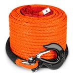 STEGODON 3/8" x 100ft Synthetic Winch Rope 23,809lbs Dyneema Winch Cable Line with Hook and Sleeve Protection Car Tow Recovery Cable for 4WD Off Road Vehicle Jeep SUV Truck(Orange)