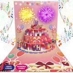 PopUp Birthday Cards for Any Age, Blowable LED Light Candle Cake Music Happy Birthday Postcards Gift Card for Women, Men, Mom, Sister, Wife, Friend, Boy, Girl