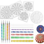 18 Pcs Mandala Dotting Tools for Painting Rocks, Mandala Rock Painting Kit with Mandala Stencil, Acrylic Rods, Double Sided Dotting Tools and Paint Tray