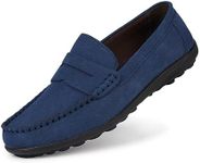 Men's Suede Loafers Leather Moccasins Handmade Slip On Driving Shoes Navy Size 8.5uk