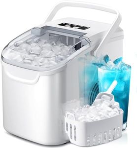 Countertop Portable Ice Maker Machine with Handle, 9 Bullet-Shaped Ice Cubes Ready in 6 Mins, 26Lbs/24H, Self-Cleaning Function with Ice Scoop and Basket for Home/Kitchen/Party (White)