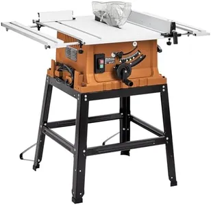 Table Saw, 10 Inch 15A Multifunctional Saw with Stand & Push Stick for Jobside, 90° Cross Cut & 0-45° Bevel Cut, Cutting Speed Up to 5000RPM, Adjustable Blade Height, for Woodworking,Orange
