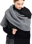 GERUNSI Cashmere Scarf Women Oversized Pashmina Large Warm Shawls Wraps 2 Tone Solid Color for Autumn Winter 78"x27", Black, Large