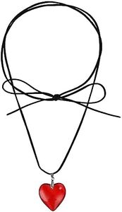 DIVINA VITAE Collar de Corazón Grueso y Esponjoso para Niñas Collar con Colgante de Corazón Collar de Corazón de Terciopelo Negro Ajustable Regalo de Joyería para Niñas Adolescentes (Rojo)