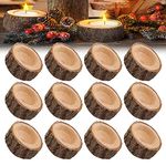 EMAGEREN 12 Pcs Wooden Tea Light Candle Holders Votive Tealight Holder Personalized Candle Stands Wooden Candle holder Set for Wedding Centerpieces for Table Wedding Party Home Decor (2.4Wx1.0H)