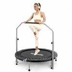 SereneLife 40” Rebounder Trampoline Adult, Mini Fitness Trampoline for Indoor Outdoor Use, Portable & Foldable, Adjustable Handrail- Professional Aerobics Round Trampoline Style