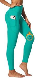 IUGA Fleece Lined Leggings with Pockets for Women Thermal Leggings for Women High Waisted Yoga Pants Winter Workout Leggings Aqua Green