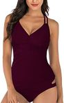 HAIVIDO Women's V Neck Tankini Set Criss Cross Back Tankini Top with Bikini Bottom Two Piece Bathing Suits Purple M