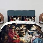 BaoNews Brown Baroque Grand Saint Duvet Cover Set Queen Size,3 Pieces Christmas Black Baby Bedding Set Hotel Quality Comforter Cover Set with 2 Pillowcases(No Filler)