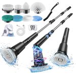 Kimeetol Electric Spin Scrubbers, Upgraded Cordless Cleaning Brush with 8 Replacement Brush Heads & Extension Handle, 3 Adjustable Speeds, Shower Scrubber for Bathroom Tub Tile Floor Car(9 in 1,Black)