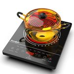 Ceramic Hob Cooksir, Portable Electric Ceramic Hob with LED Touch Screen, 2000W Single Cooking Zone Electric Cooktop with 4-Hours Timer, Safety Lock, Residual Heat Indicator