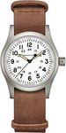 Hamilton Watch Khaki Field Mechanical | Swiss Made | 38mm Stainless Steel Case | White Dial Analog Watch | Brown Leather NATO Strap (Model: H69439511), White, Mechanical