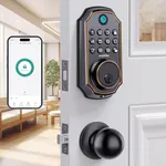 Keyless Entry Door Lock Deadbolt with Handle Set - Arpha 100 Code Smart Fingerprint Door Lock with App Control, Anti-Peeping Password Auto Lock, One Time Code, Zinc Alloy Black