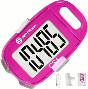 OZO Fitness CS1 Easy Pedometer for Walking - Step Counter with Large Display, Clip on and Lanyard (Pink)