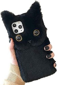 SGVAHY Funda compatible con iPhone 12 mini, esponjosa con forma de gato 3D para niñas y mujeres, suave TPU a prueba de golpes, resistente a caídas, funda protectora para teléfono (negro, iPhone 12