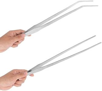 Aquarium Tweezers Extra Long 15 inches Feed Tong clamps - FEITA Straight and Curved Stainless Steel 38cm Tweezers Set for Fish Tank Plants Aquascape Tools & Reptile Feeding Tongs - Sliver 2Pcs