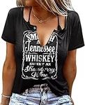 Fuyxxmer Country Music Shirts Tops for Women Smooth As Tennessee Whiskey Sweet As Strawberry Wine Graphic Tee Shirt