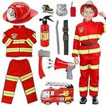 Fireman Costume for Kids, 12pcs Kids Role Play Halloween Costumes, Toy for Kids Aged 3 to 5 for Kids' School Costumes, Costume Parties, Fire Drill Education, Christmas, School and Home Play (110cm)