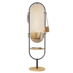 SONGMICS Full-Length Floor Mirror, 3-in-1, Modern Standing Full Body Mirror, Inspired by Original Award-Winning Design, 16.5 x 18.9 x 68.9 Inches, Living Room, Bedroom, Oak Beige and Ink Black