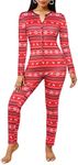 Ekouaer Womens Christmas Oneses Adult Button One Piece Pajama Romper Long Sleeve Jumpsuit Sleepwear for Women Soft Thermal