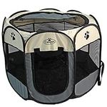 Folding Portable Fabric Pop Up Play Pen Travel Crate Cage Small Pet Puppy Dog (Medium - 90cm x 90cm x 58cm, Grey)