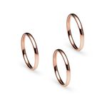 Stackable 3 Piece Set Rose Gold Tone Stainless Steel Plain Comfort Fit Wedding Band Ring, Size 8