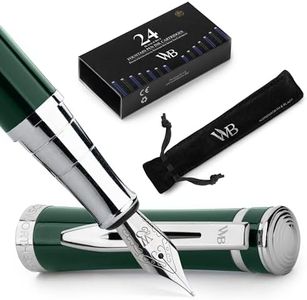Wordsworth & Black Fountain Pen Set, Medium Nib, Includes 24 Pack Ink Cartridges, Ink Refill Converter & Gift Pouch, Chrome Finish, Calligraphy, [Racing Green], Perfect for Men & Women