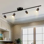 DLLT Modern LED 4 Light Track Lighting Kit, Black Flush Mount Wall or Ceiling Spot Lights Fixtures, Flexibly Rotatable Light Head for Kitchen, Living Room, Bedroom, Hallway, 4 x 3W GU10 Bulbs Included