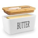 Dyserbuy Large Butter Dish with Lid and Knife, Porcelain Butter Container with Double Silicone Seals Cover, Ceramic Butter Keeper for Countertop, Perfect for East West Coast Butter (White)