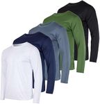 5 Pack Big and Tall Mens Long Sleeve T-Shirt King Size Mesh Workout Dry Fit Gym Crew Tee Athletic Active Casual Exercise Running Top