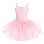 IWEMEK Kids Girls Sequins Leotard Tutu Ballet Dress Sleeveless Spaghetti Strap Skating Gymnastics Children Dancewear Fairy Swan Dance Dresses Performance Ballroom Dancer Costume Pink 5-6 Years