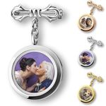 Anavia Personalized Photo Wedding Bouquet Charm, Double Sided Round Glass Photo Locket Pendant Pin Brooch, Handmade Memorial Picture Frame Bridal Shower Gift For Bride & Groom, Stainless Steel Glass