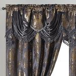 GOHD Luxe Love. Jacquard Window Curtain Panel Drape with Attached Fancy Valance. 2pcs Set. (Deep Grey, 54" Wide x 84" Drop with 18" Valance x 2pcs)